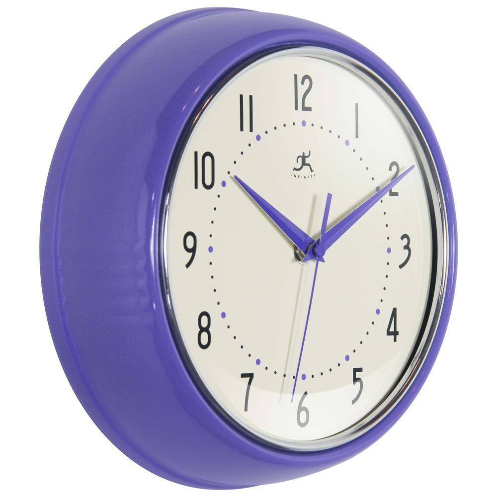 9.5" Retro Round Wall Clock Purple - Infinity Instruments: Indoor Decorative Timepiece for Kitchen