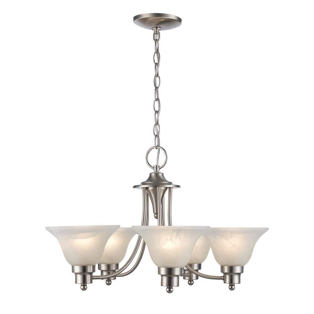 Perkins 5-Light Brushed Nickel Chandelier Light Fixture with Marbleized Glass Shades