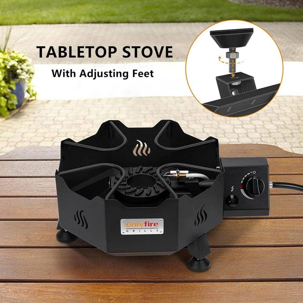 ONLYFIRE Portable Gas Burner with Adjustable Removable Legs, Propane Camping Stove for Backyard RV Tailgating Outdoor Cooking, works for Wok, Skillet, Frying Pan, Pot, 4FT Hose, 65000BTU, GS301