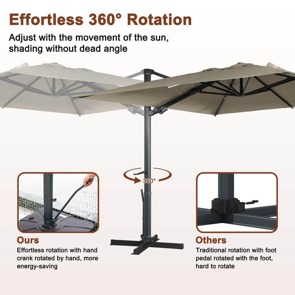 Mondawe 10x13 Ft Patio Cantilever Umbrella with Base and 360° Rotation Offset,Large Rectangular Outdoor Umbrella for Pool Deck, Tan