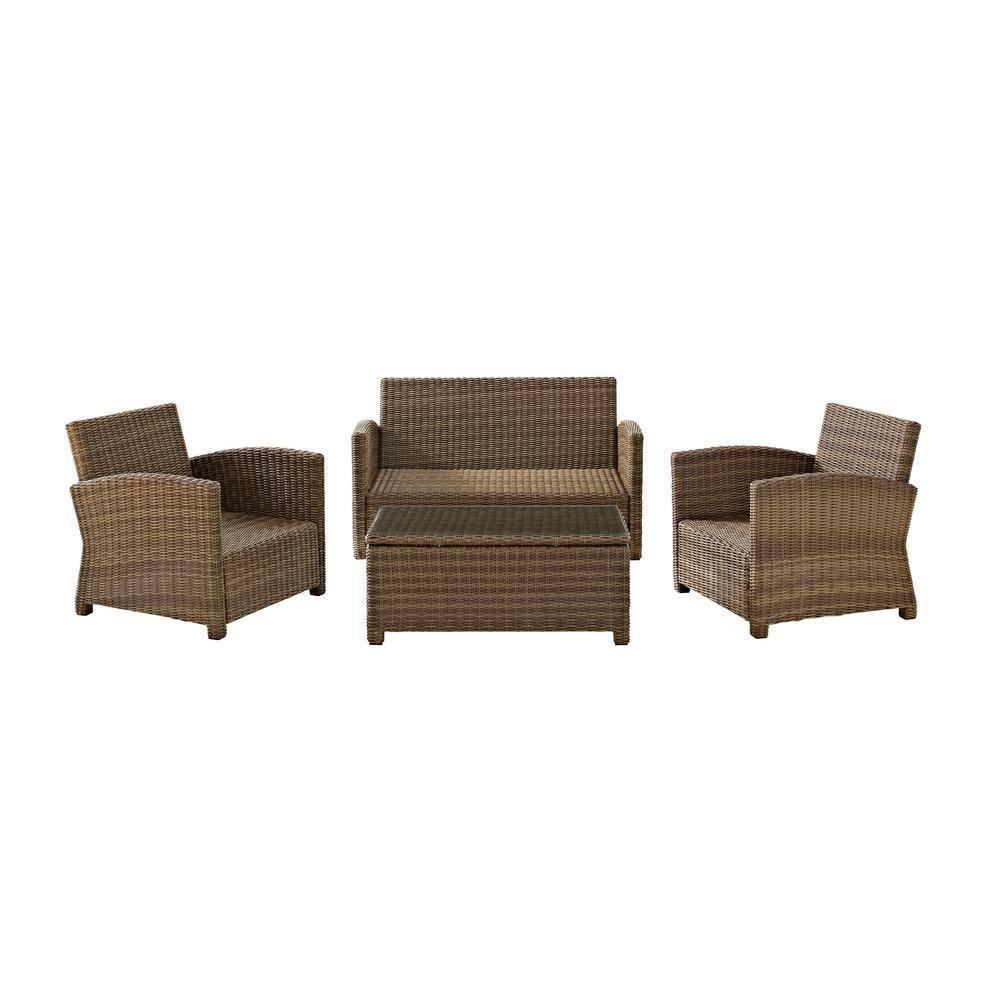Bradenton 4pc Outdoor Wicker Conversation Set - Navy - Crosley: Steel Frame, UV-Resistant, with Polyester Foam Cushions