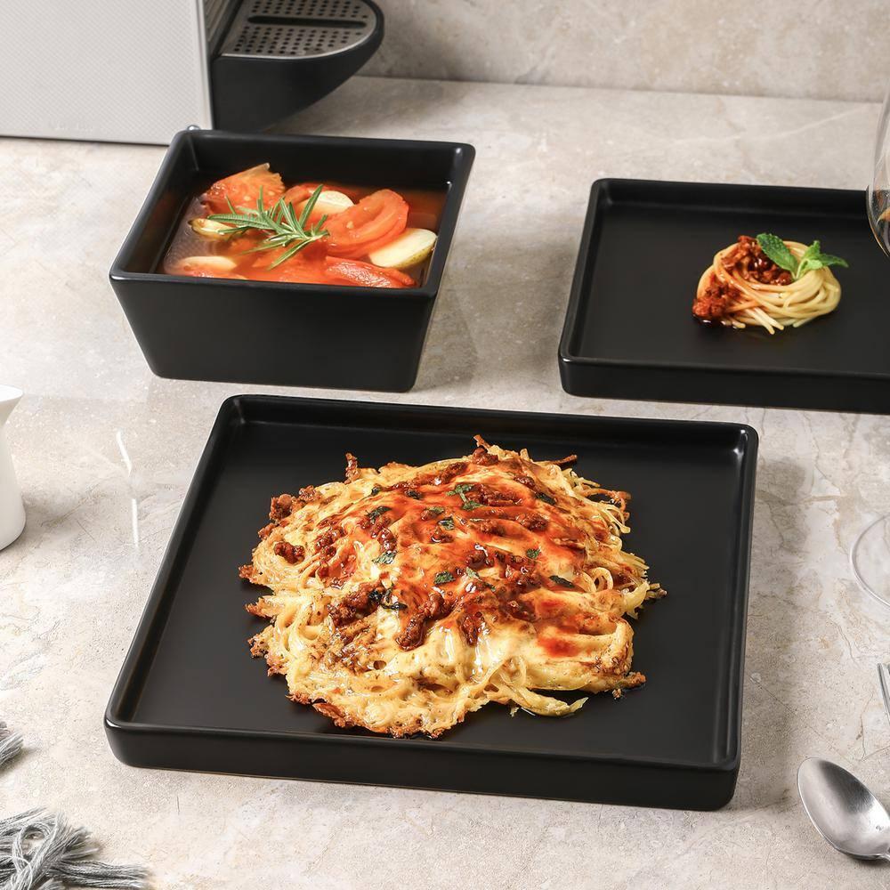 Stone Lain Grace 12-Piece Stoneware Dinnerware Set, Service for 4, Black