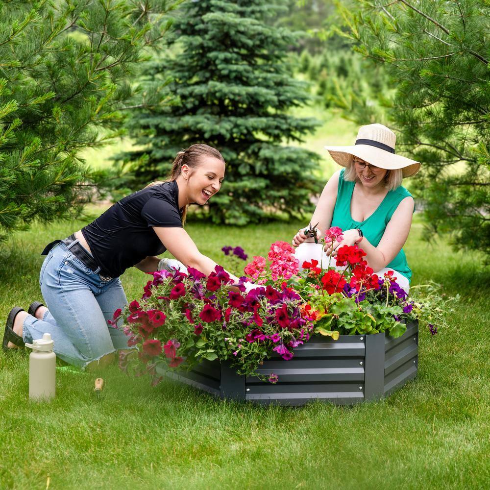 Sunnydaze Galvanized Steel Hexagon-Shaped Raised Garden Bed - Gray