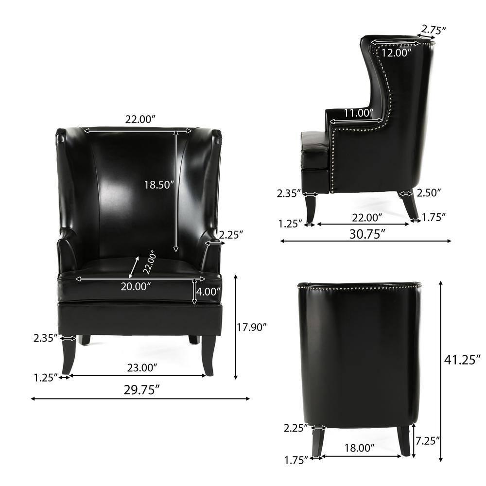 Christopher Knight Home Canterburry High Back Bonded Leather Wing Chair by  Club Chairs Black