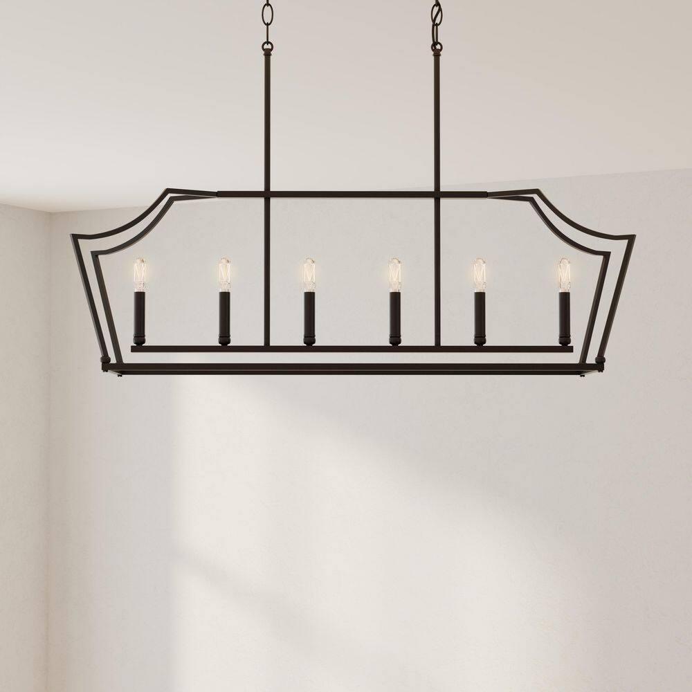 Progress Lighting Parkhurst 6-Light Linear Chandelier, Matte Black, No Shade