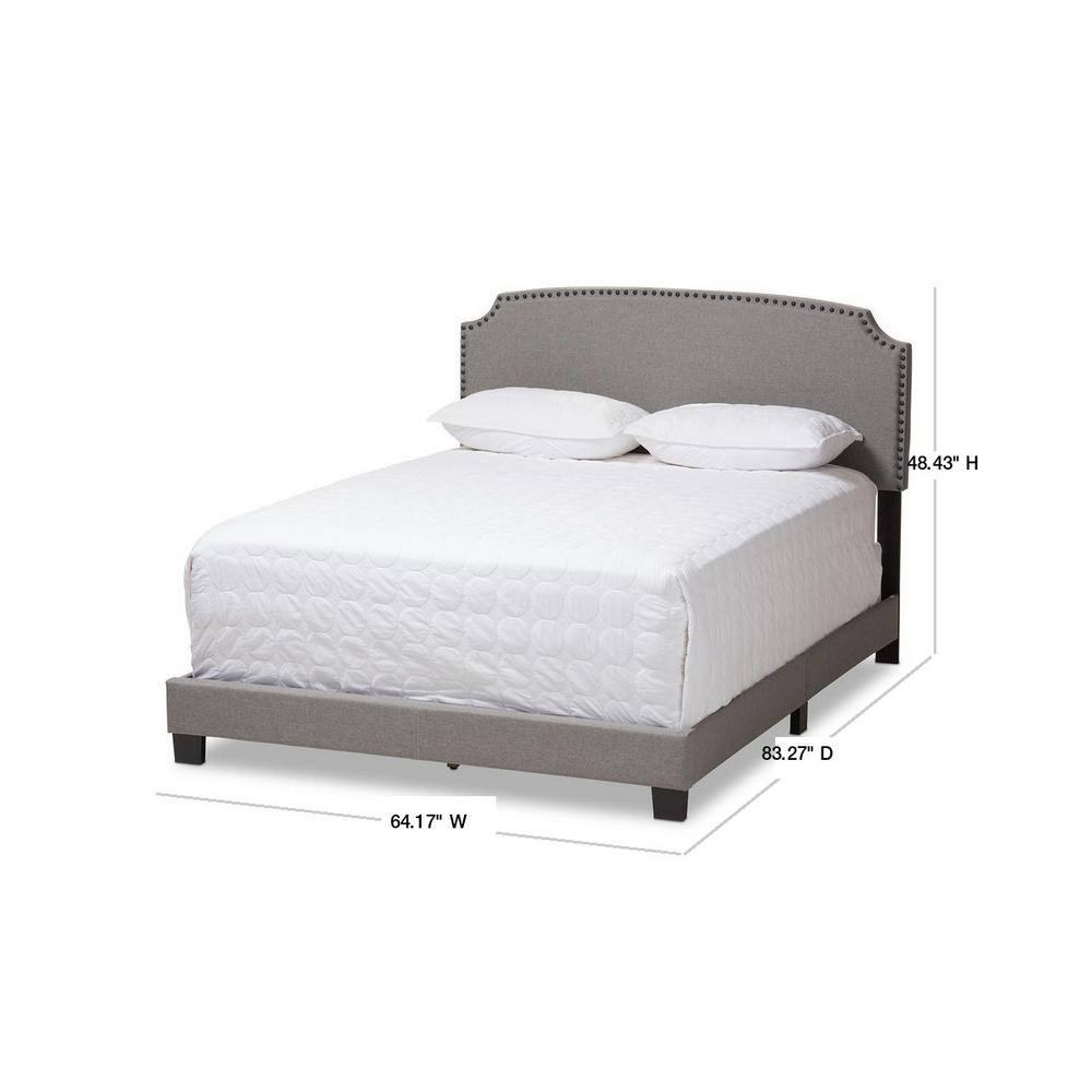 Queen Odette Upholstered Bed with Nailhead Trim - Baxton Studio: Hardwood Frame, Polyester Fill