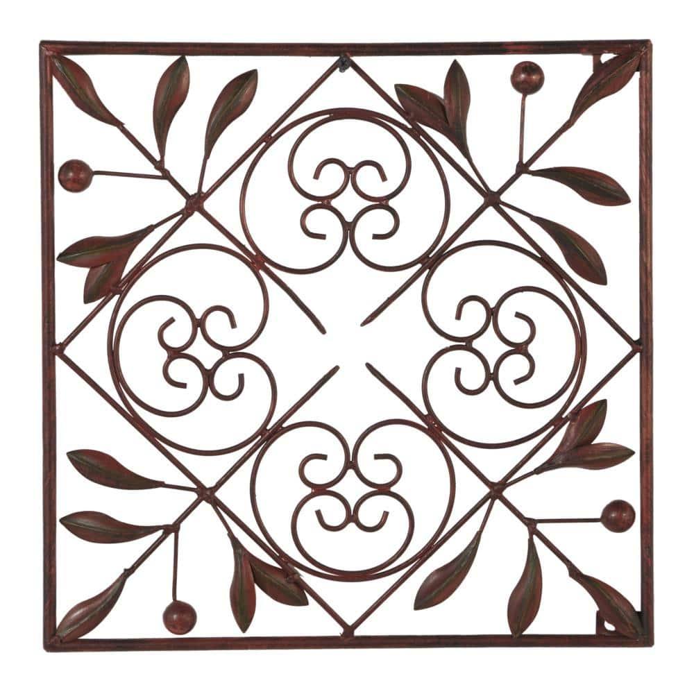 DecMode Rustic Brown Square Metal Wall Décor Set of 4 14"W x 14"H