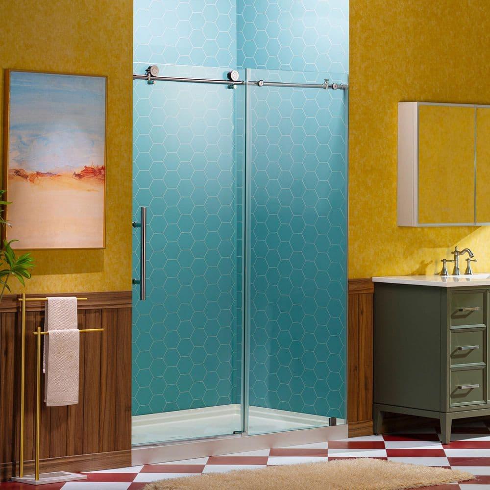 WoodBridge 44-48" W x 80" H Double Sliding Semi- Frameless Shower Door with 5/16"(8mm) Clear Tempered Glass SURFK-4880--CH
