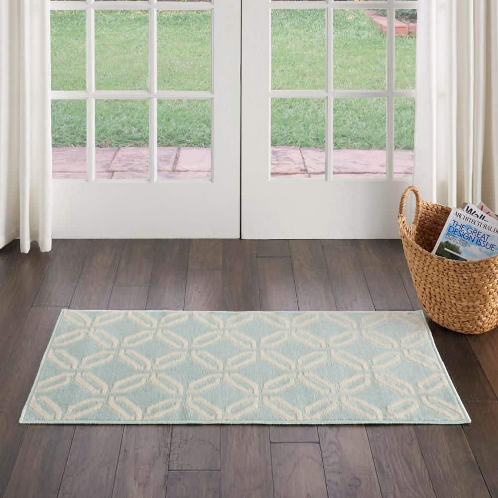 Nourison Jubilant 2 x 4 (ft) Loomed Polypropylene Green Rectangular Indoor Abstract Area rug