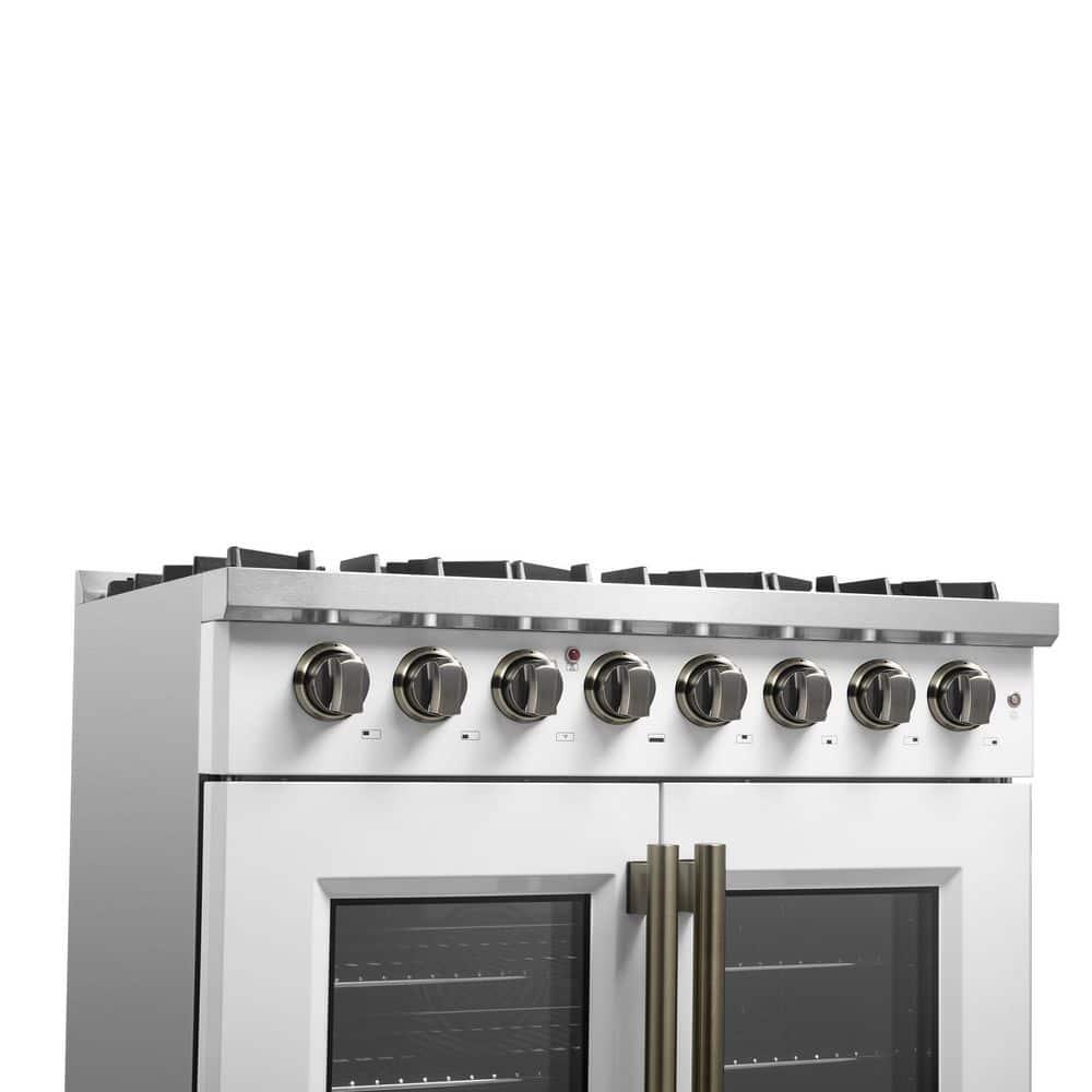 Galiano 36" French Door Dual Fuel Range, Black or White & Antique Brass, 5.36 cu.ft. True Convection Oven