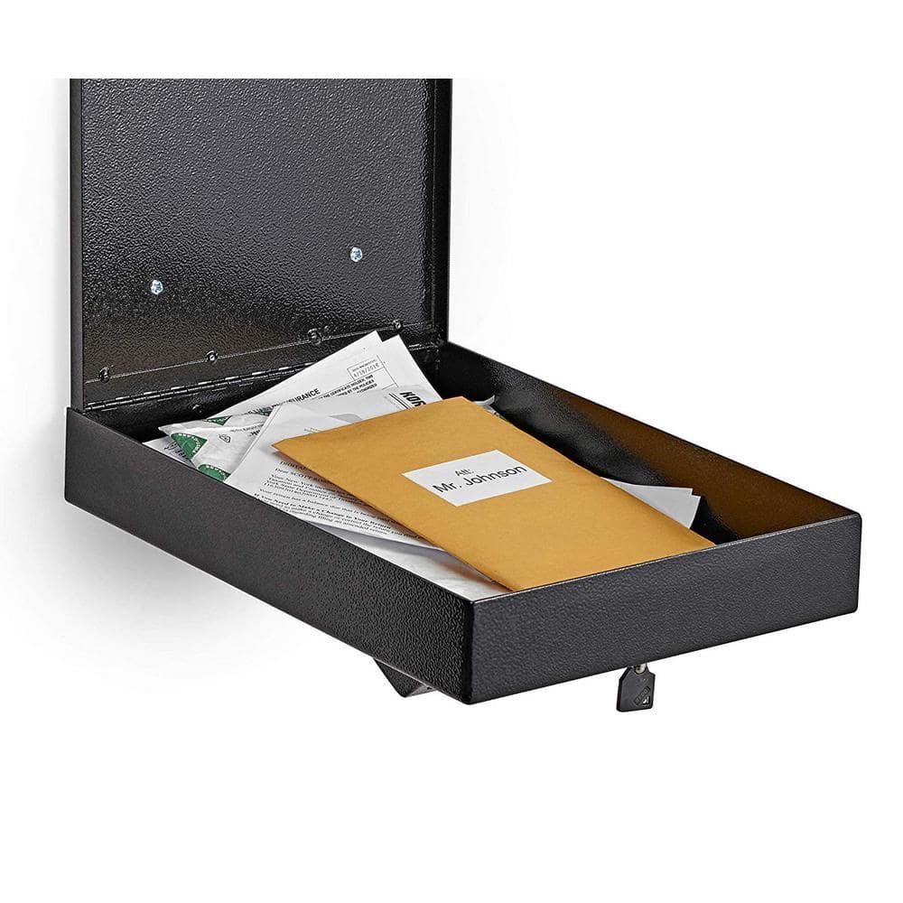 AdirOffice Metal Locking Mailbox with Post Outdoor, Mailboxes for Outside Wall Mount Large with Key Lock, Black