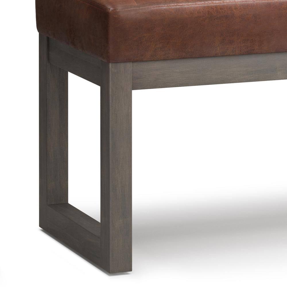 Simpli Home Casey 48"W Distressed Vegan Leather Ottoman Bench with Quilted Vertical Stitching