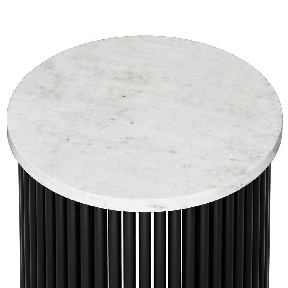 Simpli Home Demy 18"W Genuine Marble Industrial End Table with Slatted Metal Base, Assembled