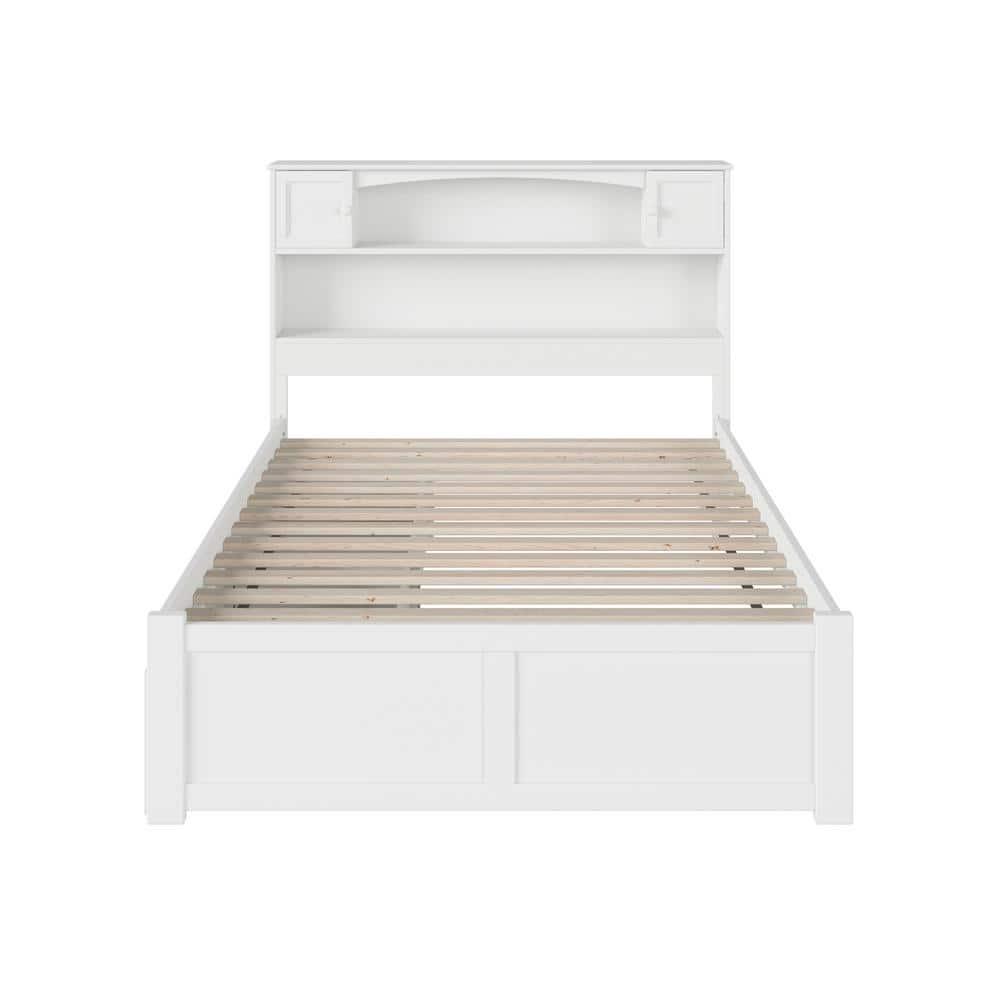 Newport Full White Wood Bookcase Bed with Storage Drawers