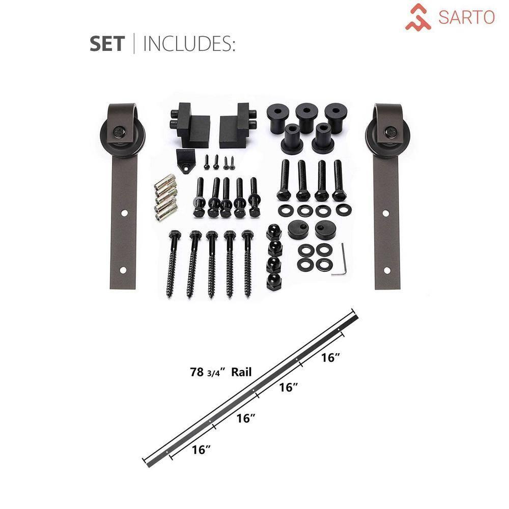 SARTODOORS Quadro Paneled Wood Barn White Door with Installation Hardware Kit