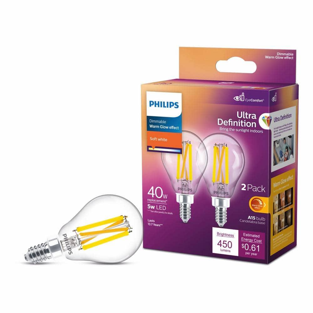1PC Philips Ultra Definition Warm Glow A15 Candelabra Base LED Light Bulb