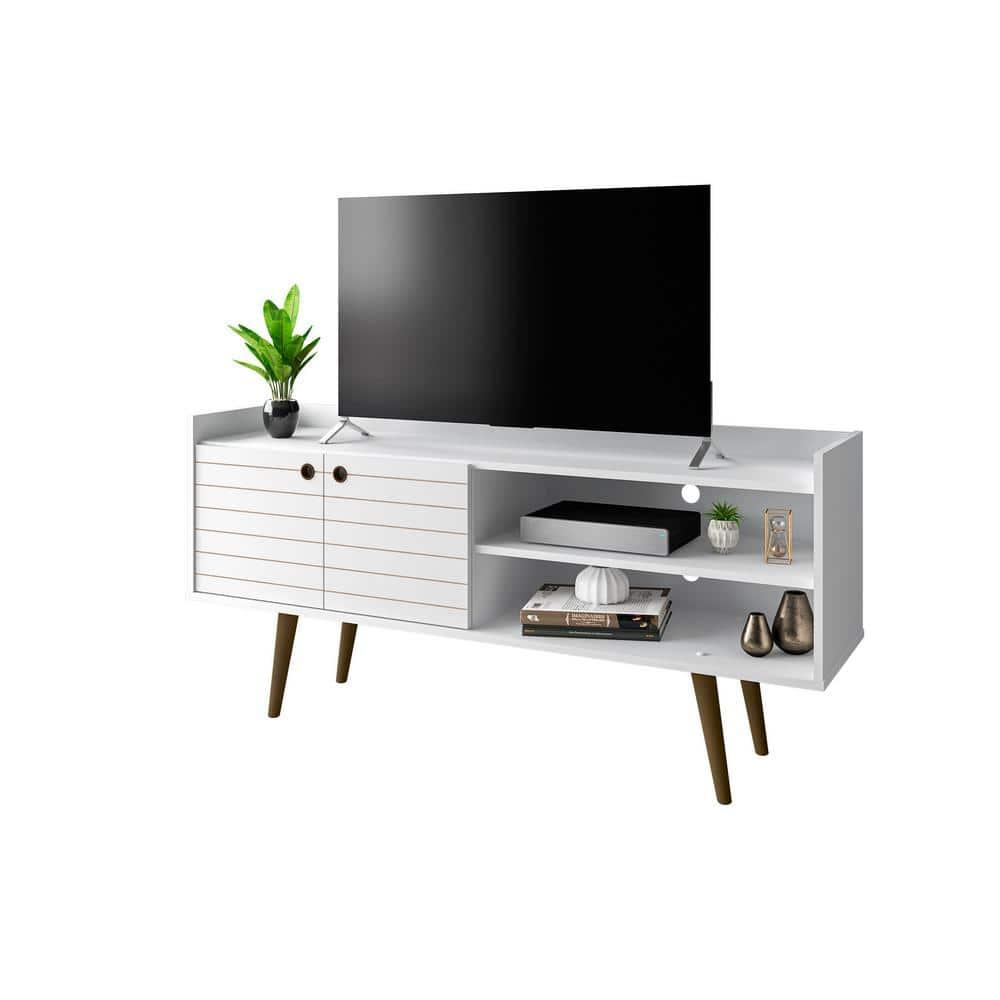 Bogart Mid Century Modern TV Stand for TVs up to 50'': Media Stand with Open Shelves & Cable Management - Manhattan Comfort