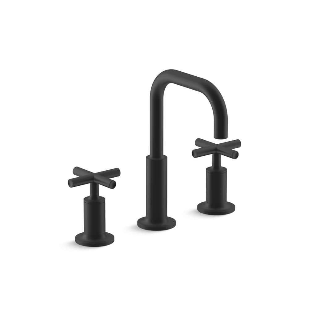 Kohler Purist® Widespread Bathroom Faucet with Pop-Up Drain Assembly, 3-Hole High Arc Cross Handle Bathroom Sink Faucet, 1.2 gpm