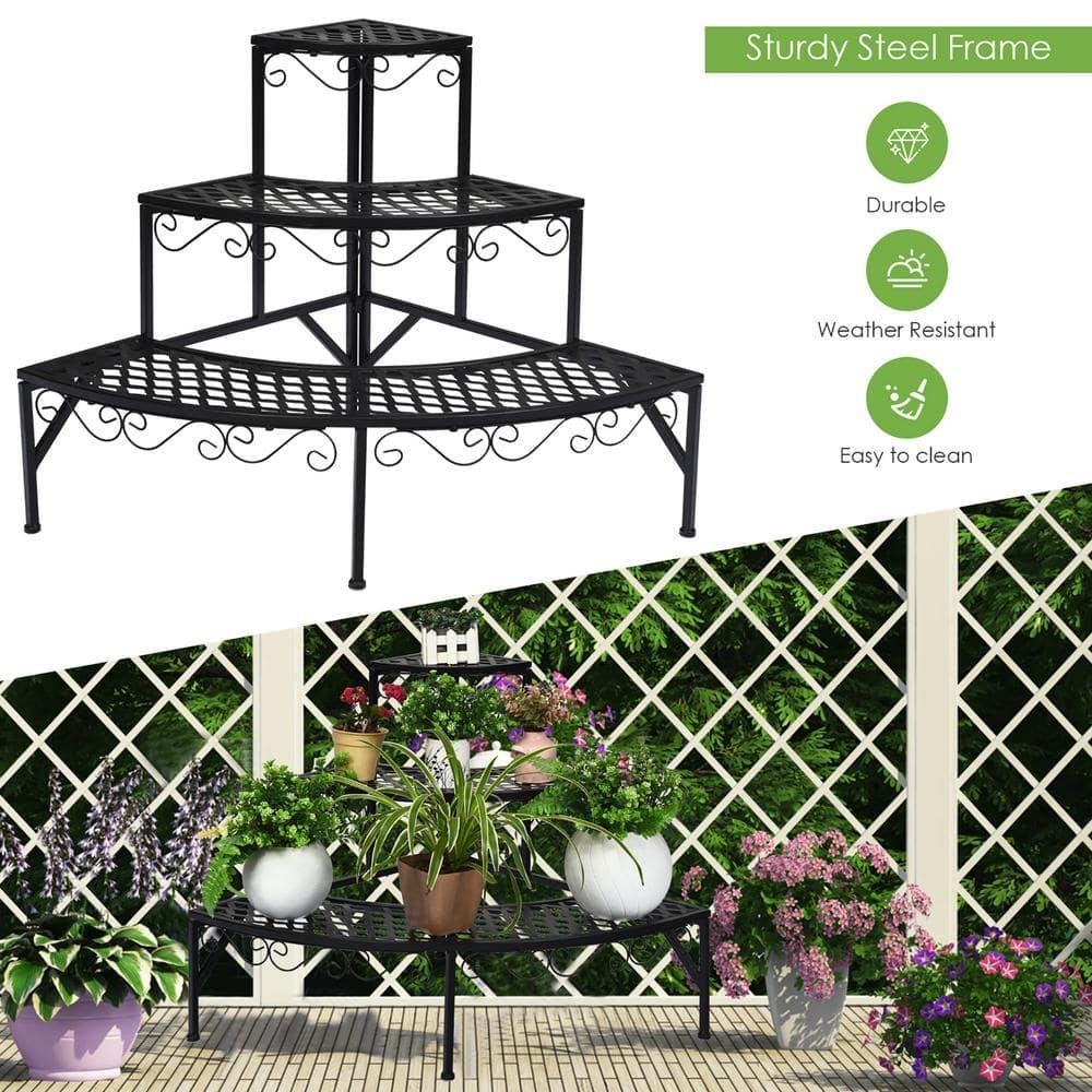 Spaco 3 Tier Metal Corner Plant Display Rack, Corner Shelf, Plant Stand, Black