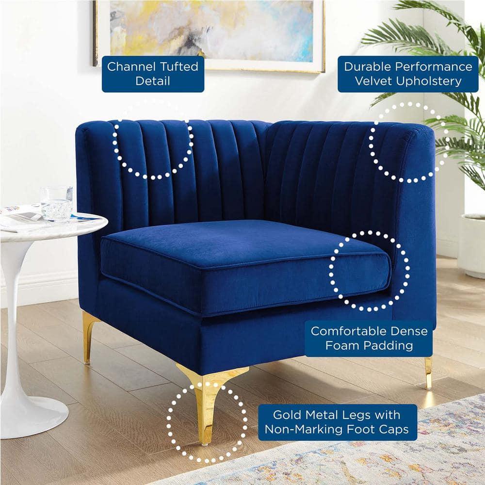 Pemberly Row Modern Channel Tufted Performance Velvet Corner Chair in Navy