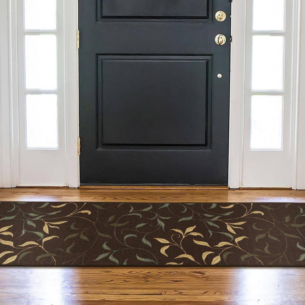 Ottohome Non-Slip Leaves Area Rug For Living Room, Hallway Runner, Entryway Rug, Brown