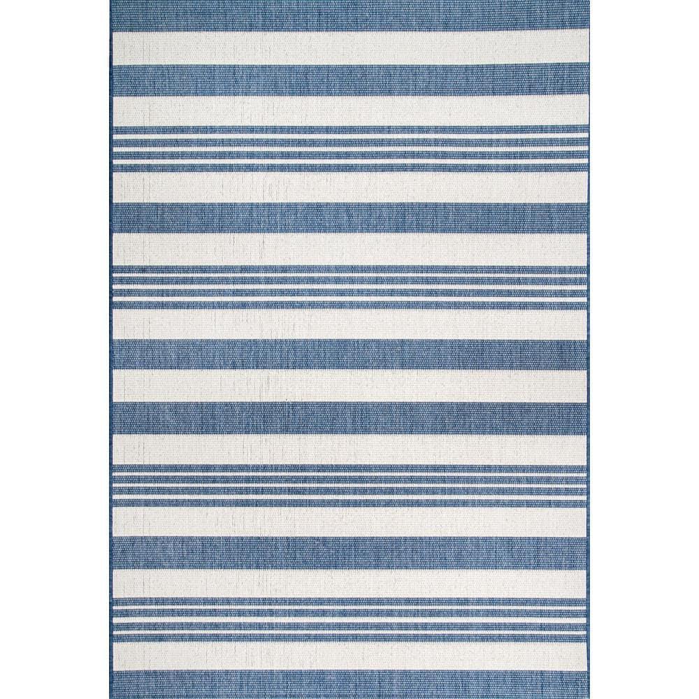 Nuloom Robin Striped 10x13 Indoor/Outdoor Area Rug for Living Room Patio Deck Front Porch Kitchen, Blue/Ivory