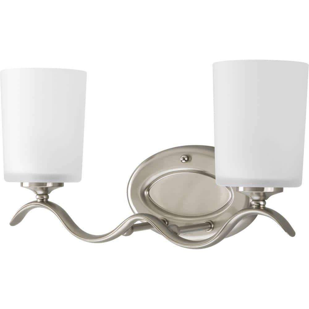 Progress Lighting Inspire Collection 2-Light Wall Sconce, Brushed Nickel, Etched Glass Shades