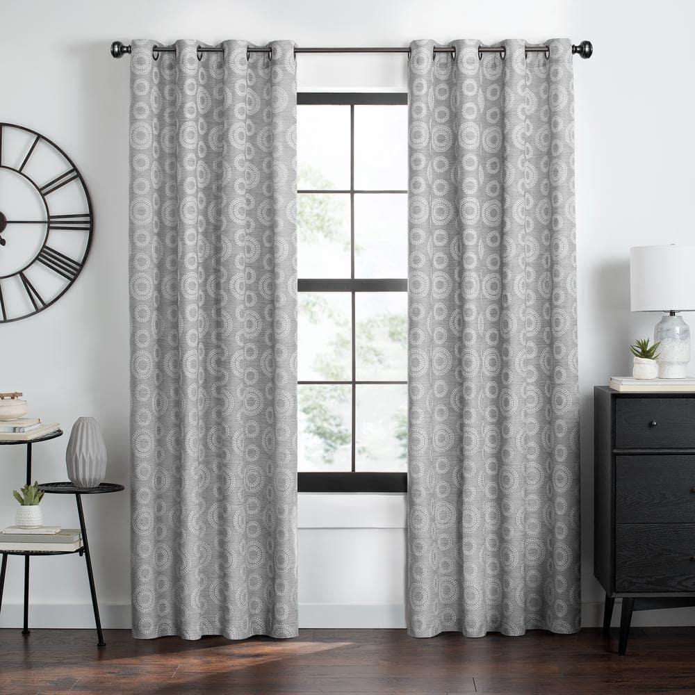 Achim Constellation Jacquard Circles Grommet Light Filtering Curtain Panel, Grey, 52" x 84"