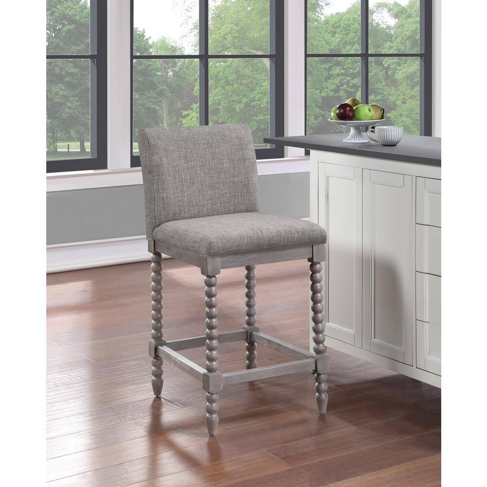 Abbott 26" Spindle Counter Stool with Brushed Gray Frame and Dove Gray Fabric