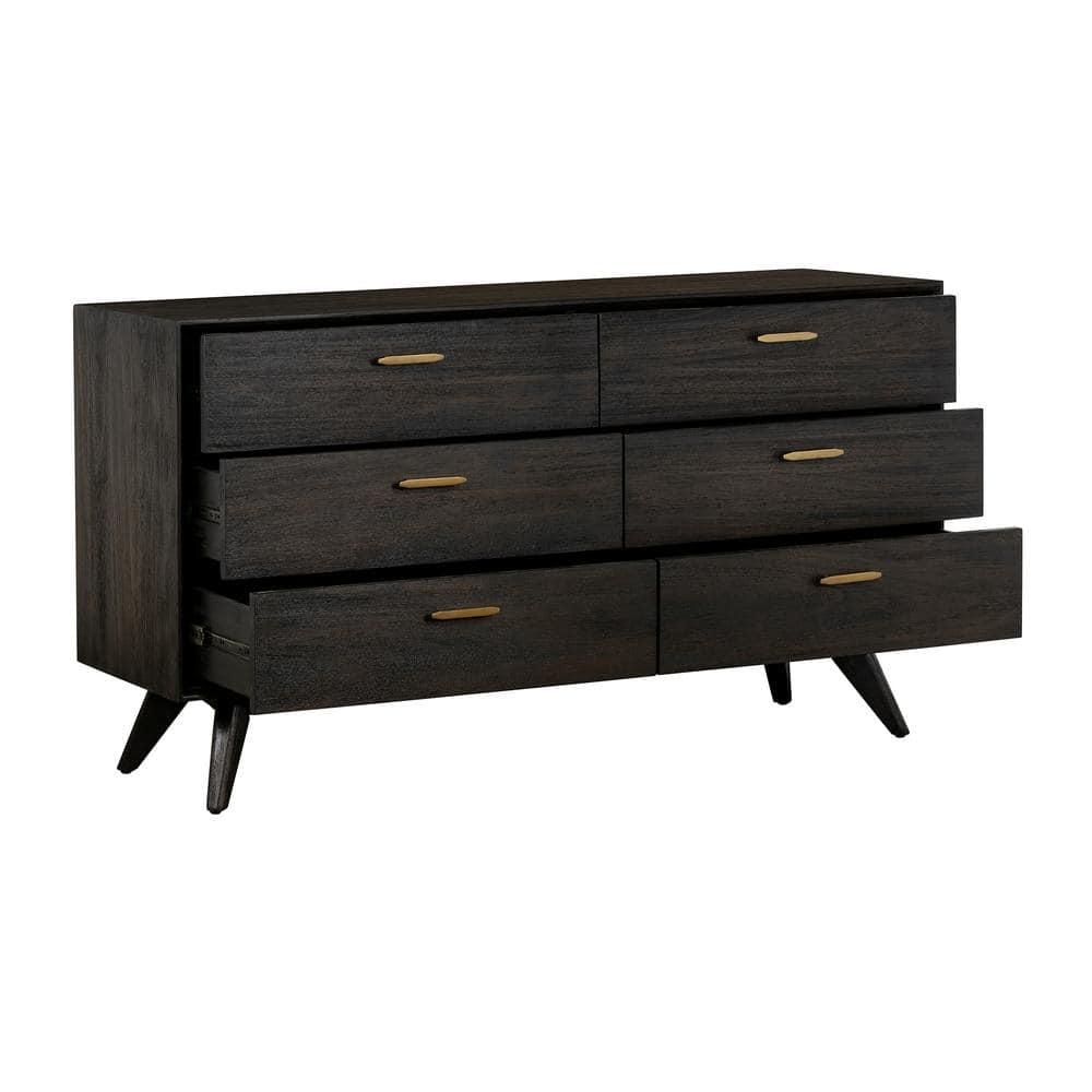Baly 6 Drawer Mid-Century Modern Dresser Brown - Armen Living: Wood Frame, Includes Anti-Tip Hardware