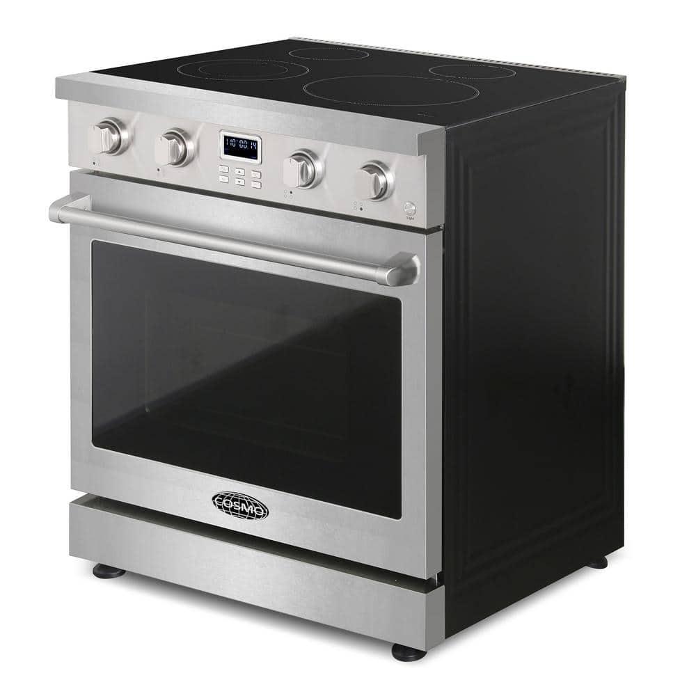 30 in. 4.8 cu. ft. Electric Range with 4-Burner Glass Cooktop and Convection Oven in Stainless Steel