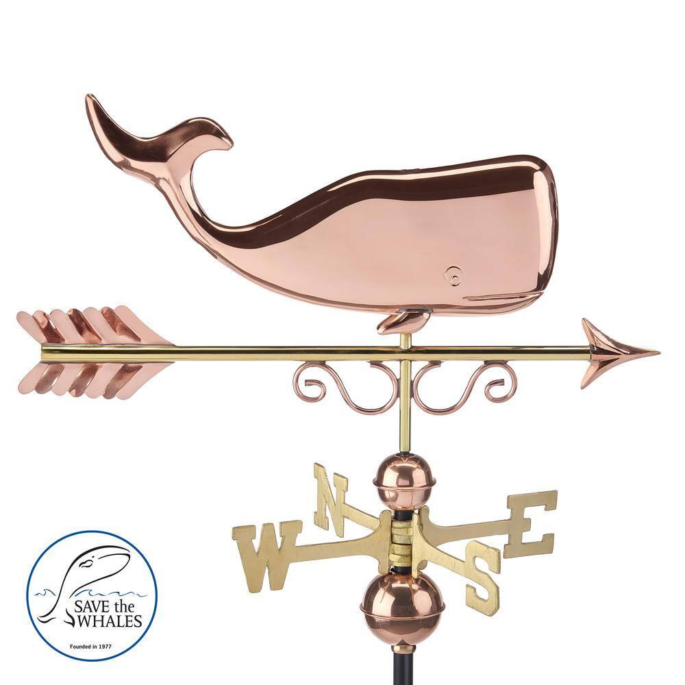 Save the Whales Pure Copper Weathervane- Good Directions: Outdoor Decorative Sculpture, 40" Max Height