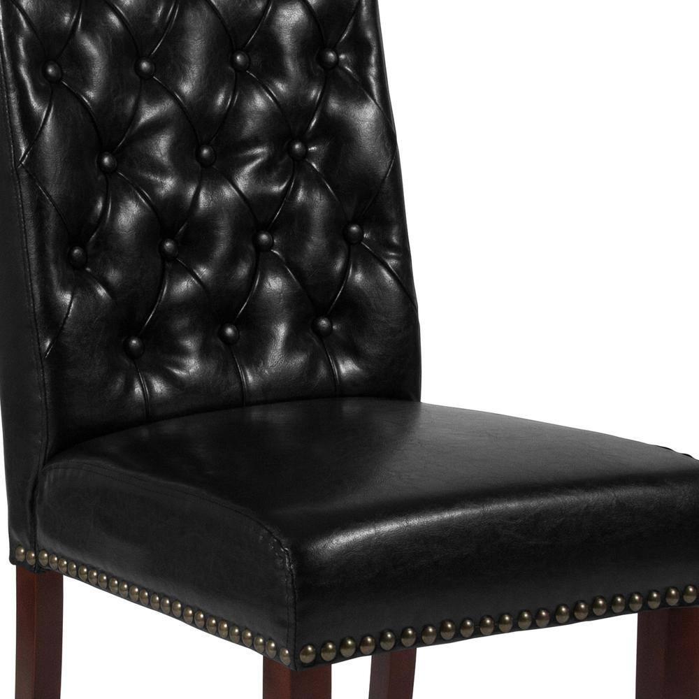 Flash Furniture HERCULES Series Black LeatherSoft Parsons Chair with Rolled Back, Accent Nail Trim and Walnut Finish