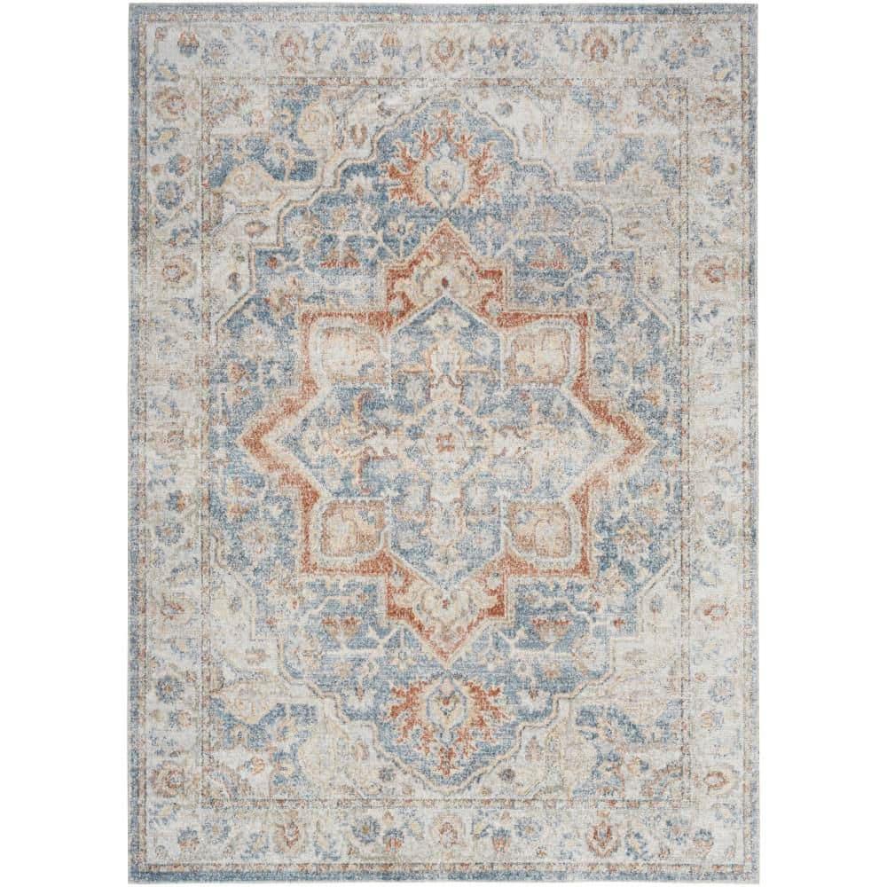 Nourison Astra Machine Washable Vintage Medallion Indoor Rug Denim Multi 6'7" x 9'
