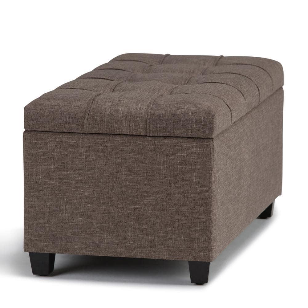 Simpli Home Sienna 33"W Upholstered Storage Ottoman Bench with Lift-Up Tufted Top