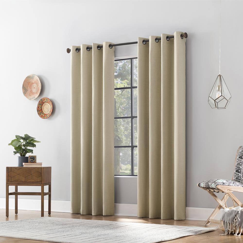 50"x84" Archaeo Total Blackout Textured Linen Blend Grommet Top Curtain Panel Stone: Modern Noise-Reducing Indoor Panel