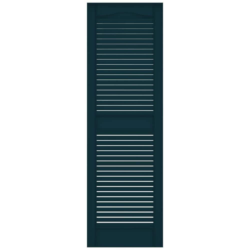 14.5 in. x 36 in. Louvered Vinyl Exterior Shutters Pair in Midnight Blue