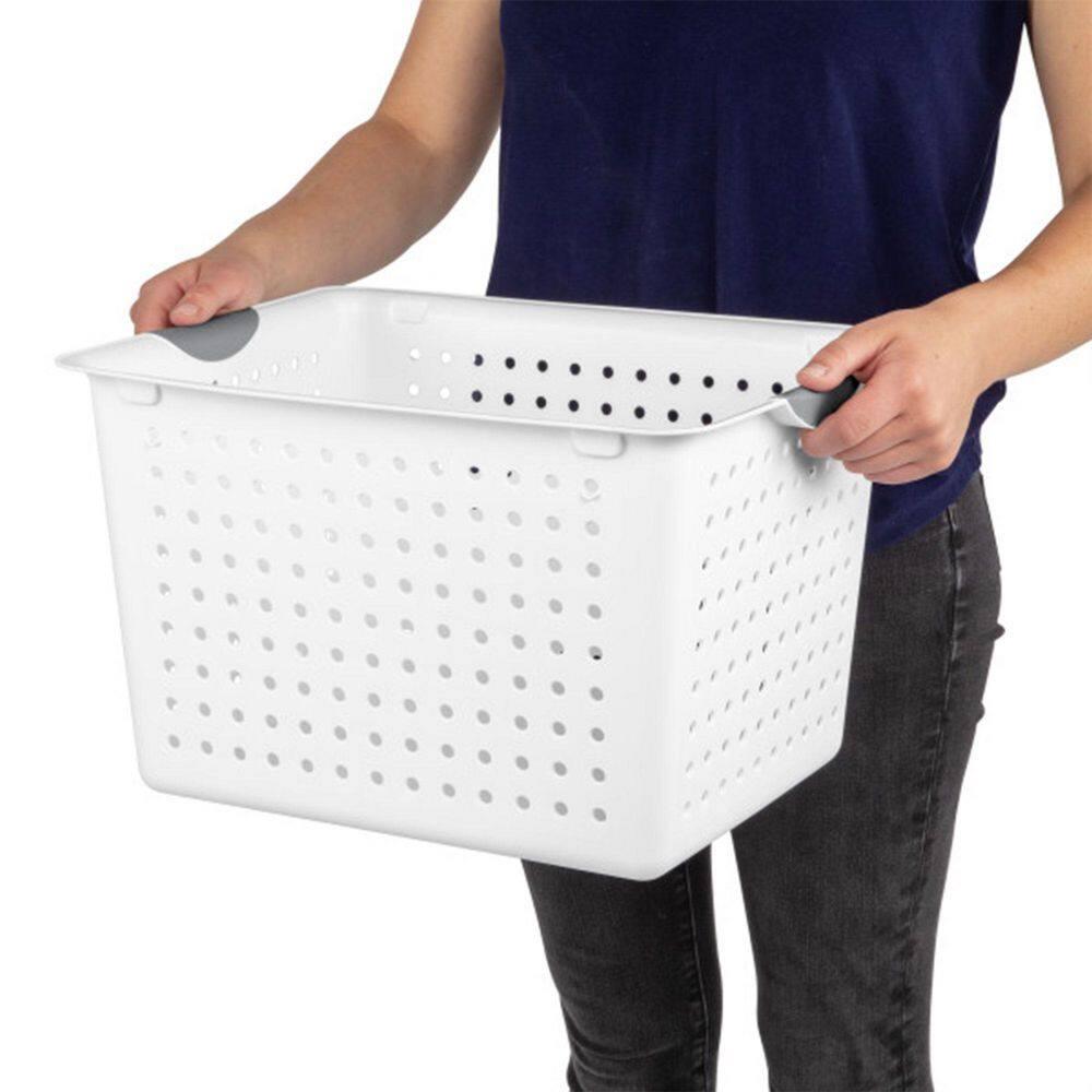 Sterilite Deep Ultra Basket, Closet Organizer Bin, Cabinets, Pantry, Shelving and Countertop Space Open Container, White, 24-Pack