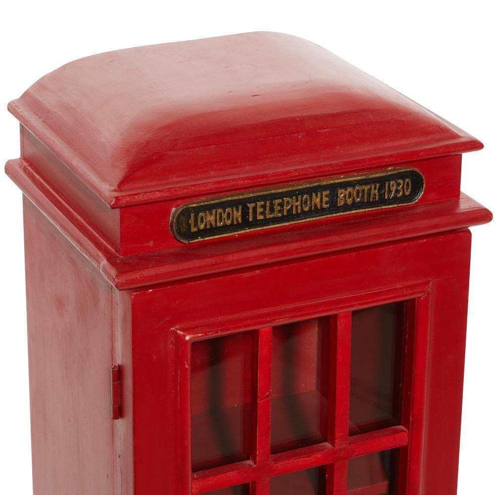 DecMode 11" x 30" Red Wooden London Telephone Booth 2 Shelf Storage Unit, 1-Piece