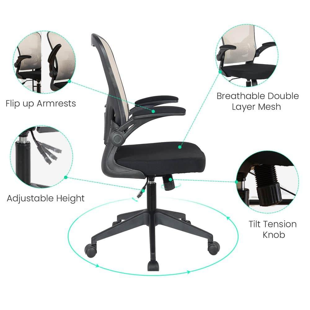 LeisureMod Newton Single Ergonomic Mesh Lumbar Support Adjustable Height Swivel Office Chair