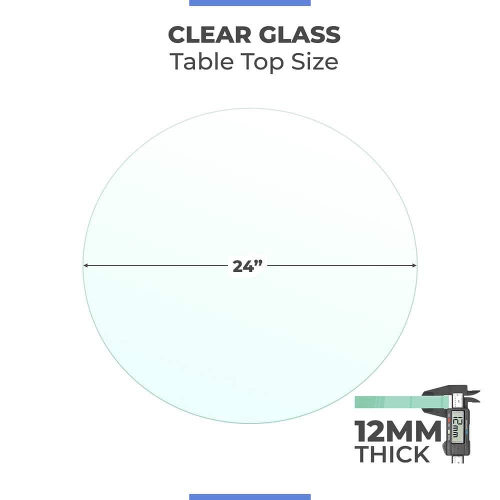Pro Safe Glass 24" Round Tempered Glass Table Top 1/2" Thick Bevel Edge - Clear