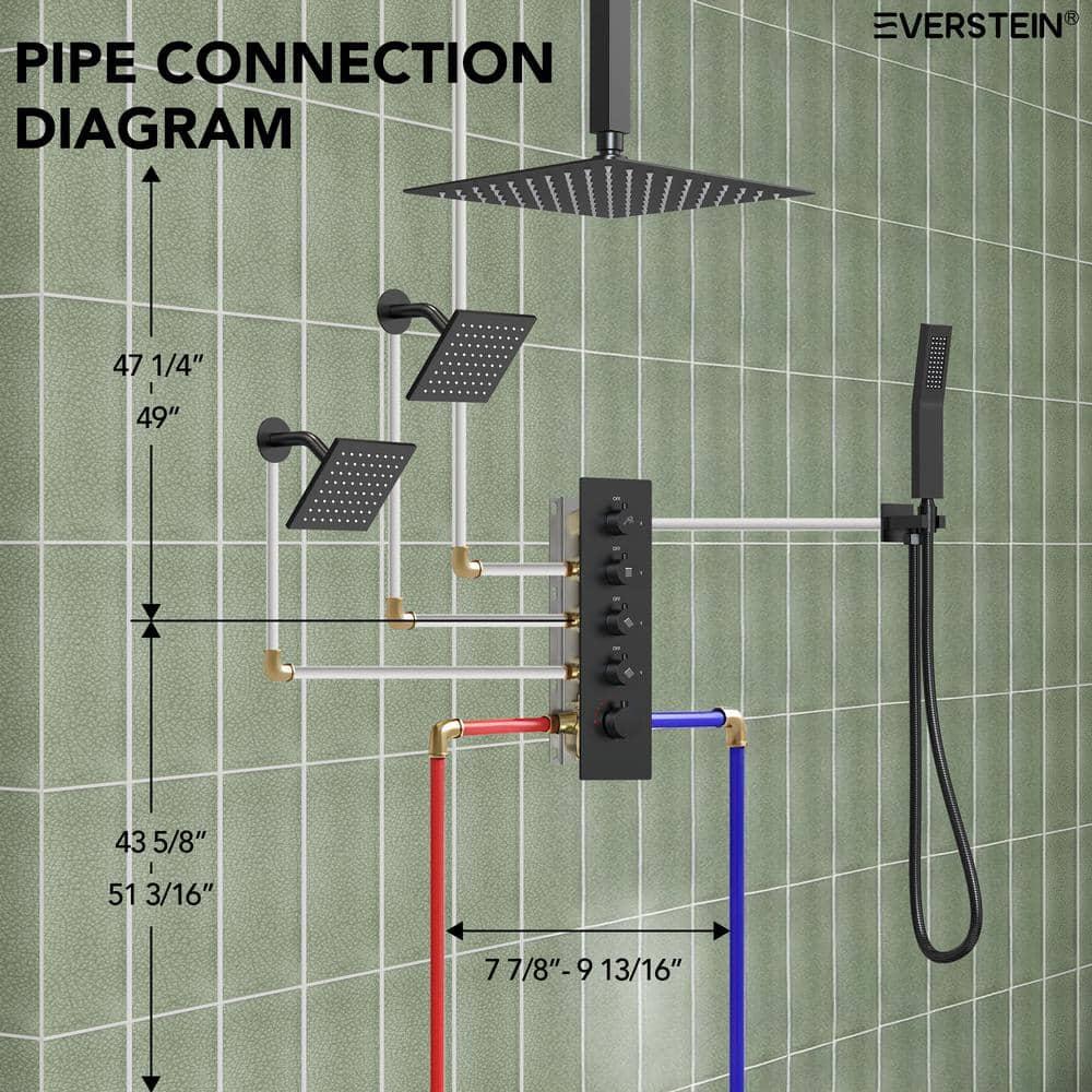 15-Spray Patterns 16" & 6" Triple Shower Heads, Shower FaucetSystem with Thermostatic Rough-in Valve