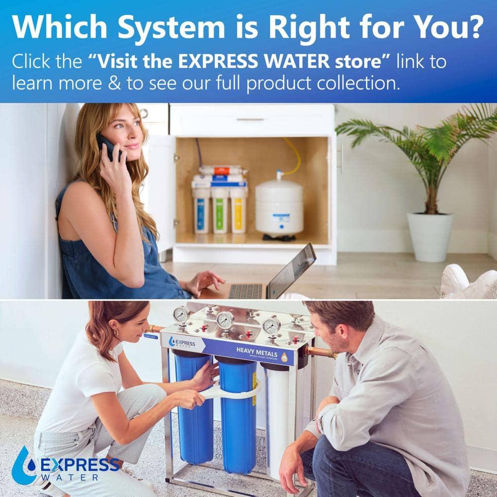 Express Water Whole House Water Filter, 3 Stage Water Filtration, Sediment, Polyphosphate Anti-Scale, Carbon Filters Includes Pressure Gauges, Easy Release, and 1 Inch Connections, 23.5" x 8.5" x 30"