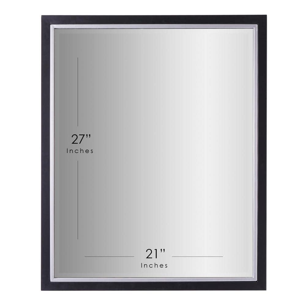 Head West Beveled Edge Rectangle Wall Mirror with Brushed Chrome and Black Metal Frame for Home Interior Accent 24" x 30"