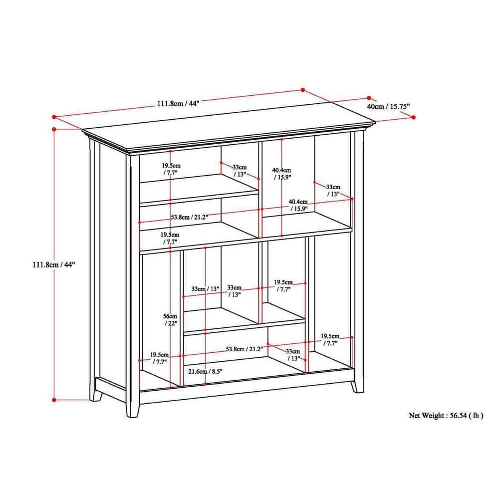 Simpli Home Amherst 44"W Solid Wood Multi Cube Bookcase with 8 Different Sized Storage Cubbies