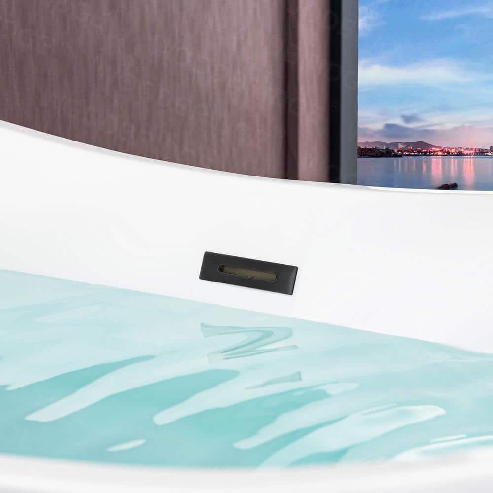 WOODBRIDGE 67" Acrylic Freestanding Bathtub Contemporary Soaking White Tub with Matte Black Overflow and Drain,B0010-MB-Drain &O