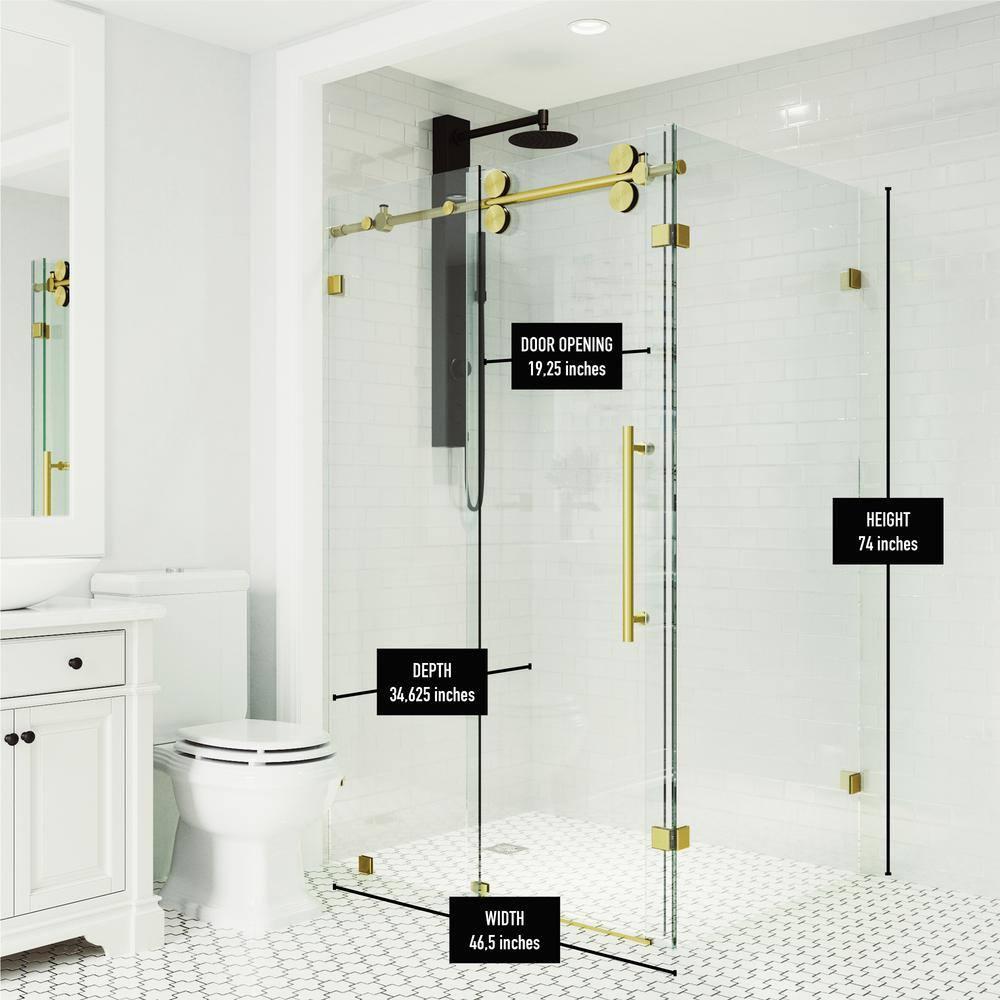 Winslow 46" W x 34" D x 74" H Sliding Frameless Shower Enclosure with 3/8Clear Glass