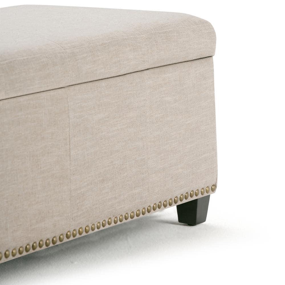Simpli Home Kingsley 48"W Upholstered Storage Ottoman with Lift-Top Lid, Nailhead Trim, and Stitching Detail
