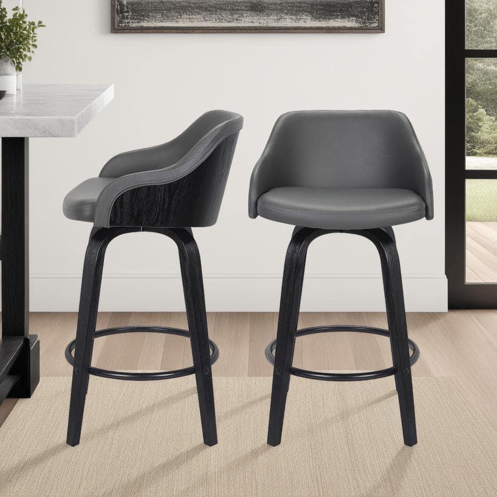30" Alec Bar Height Swivel Barstool Black/Gray - Armen Living: Contemporary, 360-Degree, Low Back