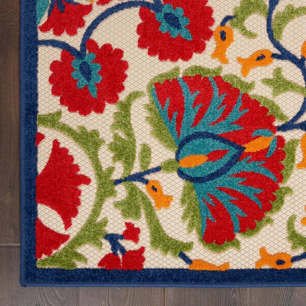 Nourison Aloha Floral Easy Care Flatweave High-Low Indoor Outdoor Area Rug Red/Multi 7' x 10'